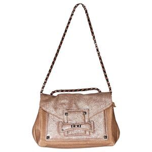 Henri Bendel Handbag Medium Womens Leather Shoulder Bag Gunmetal Satchel Satin